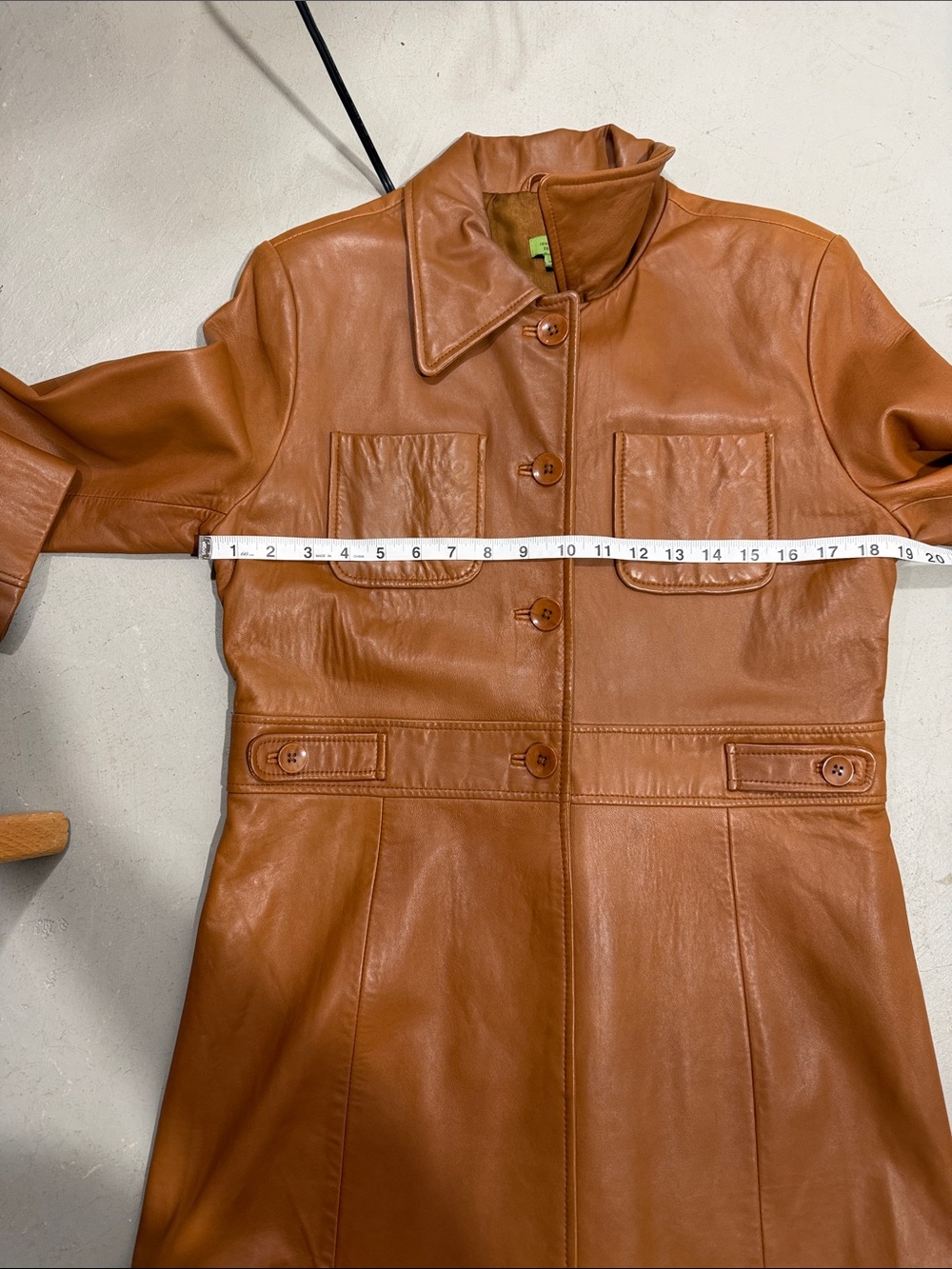 Vintage Classic Cognac Leather Button-Front Coat - Picture 11 of 13